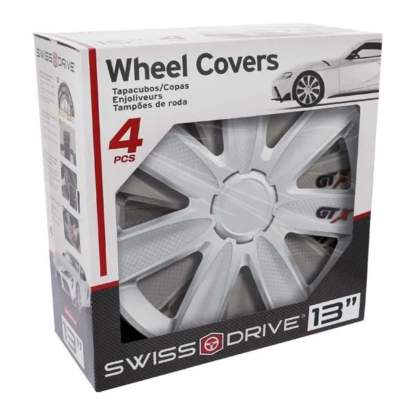 4 enjoliveurs CAR+ VR 13 pouces Carbone/Argent