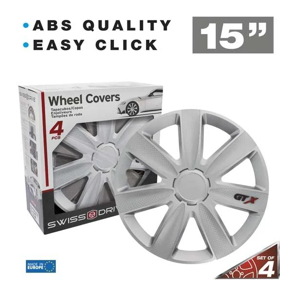 4 enjoliveurs CAR+ VR 15 pouces Carbone/Argent