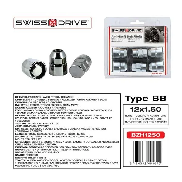 Ecrous antivol 12x1.50 4pcs /2 clefs - BUTZI
