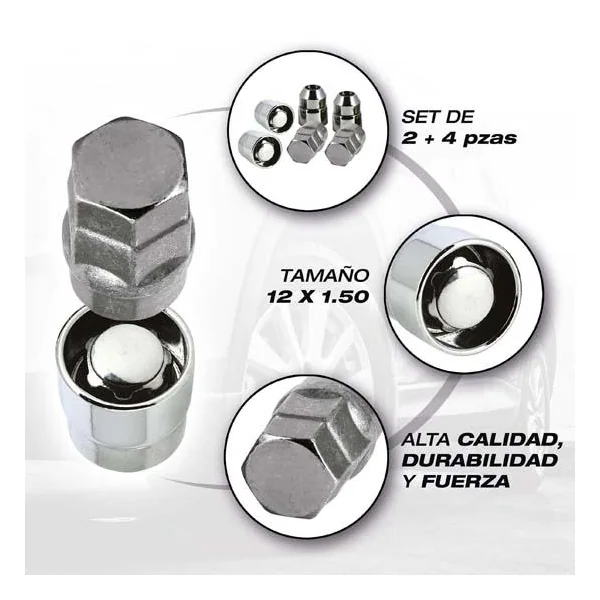 Ecrous antivol 12x1.50 4pcs /2 clefs - BUTZI
