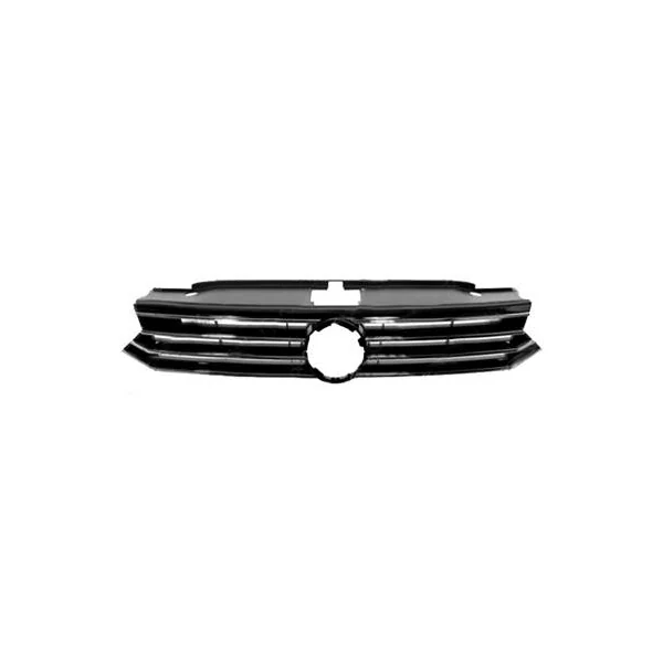 Grille radiateur centrale pour VOLKSWAGEN PASSAT B8 2014-2019, noir brillant, avec profil chromé