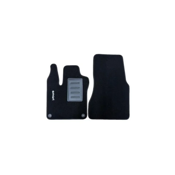 Kit 2 Tapis de sol Auto pour SMART FORTWO (W453) 2014-2019, avec sigle SMART et clips, Neuf