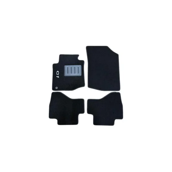 Kit 4 Tapis de sol Auto pour CITROEN C1 de 2005 à 2014, avec sigle C1, moquette noire et clips, Neuf