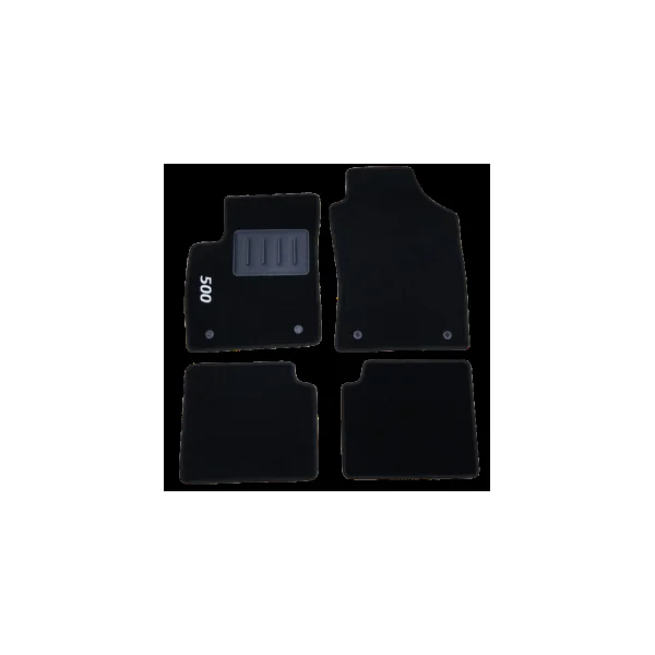 Kit 4 Tapis de sol Auto pour FIAT 500 depuis 2015 avec sigle 500, moquette noire et CLIPS, Neuf