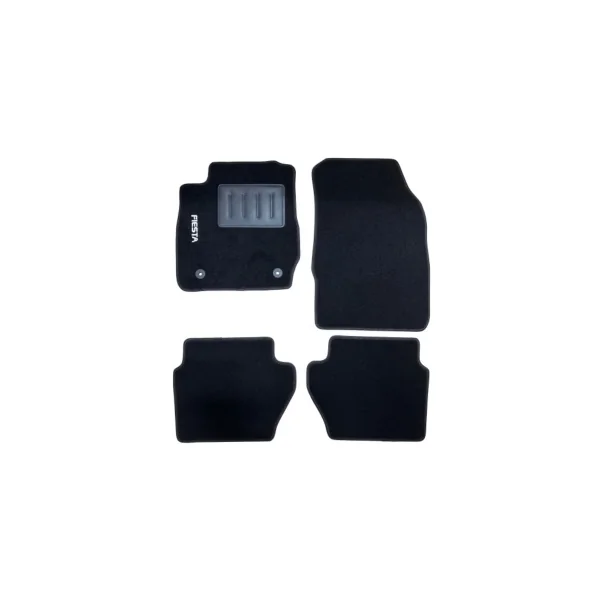 Kit 4 Tapis de sol Auto pour FORD FIESTA de 2013 à 2016, sigle fiesta, moquette noire et clips ronds, Neuf