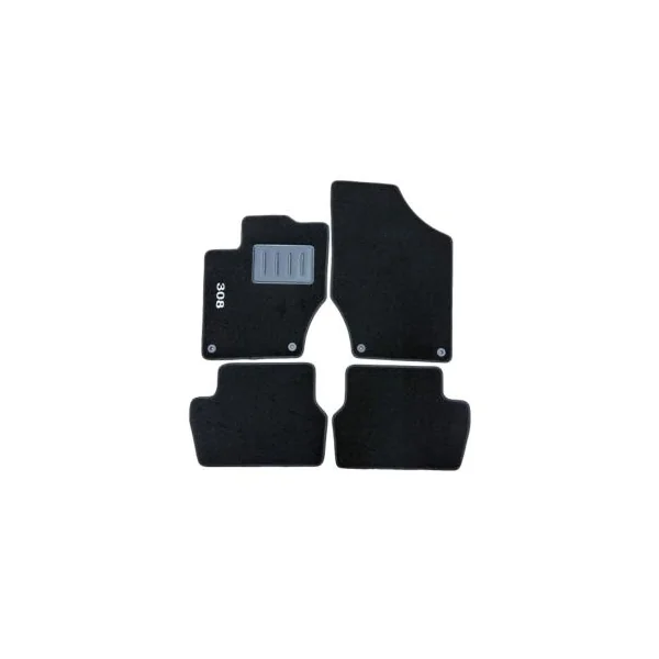 Kit 4 Tapis de sol Auto pour PEUGEOT 308 de 2007 à 2013, avec sigle 308, moquette noire, avec CLIPS, Neuf