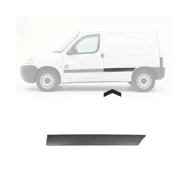 Moulure baguette latérale sur porte ou montant arrière gauche pour PEUGEOT PARTNER I phase 2, 2002-2008, Noire, Neuve