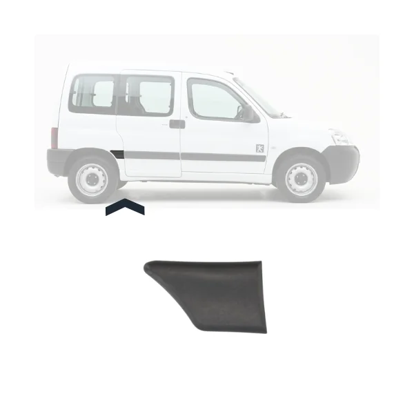 Moulure bouchon latérale sur aile avant gauche pour PEUGEOT PARTNER I phase 2, 2002-2008, Noire, hauteur 10cm, Neuve