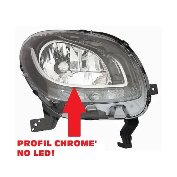 Phare Optique avant droit pour SMART FORFOUR 2014-2019, mod. BASE LINE, H4, feu diurne LED, Neuf