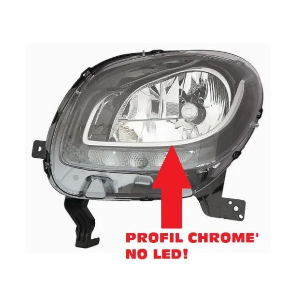 Phare Optique gauche pour SMART FORTWO 2014-2019, H4, feu diurne LED, Neuf