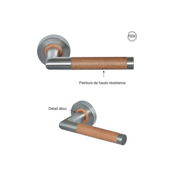 Poignée de porte contemporaine LISTRAC – Bois & inox, rosace ronde