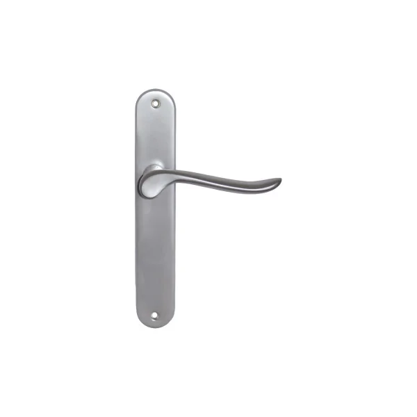 Poignée de porte sur plaque longue finition chrome perlé satiné – modèle Orphée