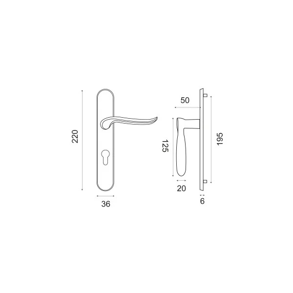 Poignée de porte sur plaque longue finition chrome perlé satiné – modèle Orphée