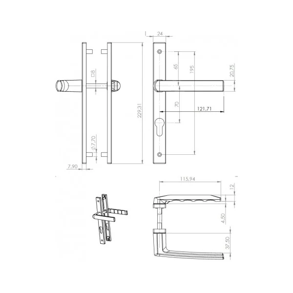 Poignée pour une porte-fenêtre extérieure avec une saille réduite - model BOSTON