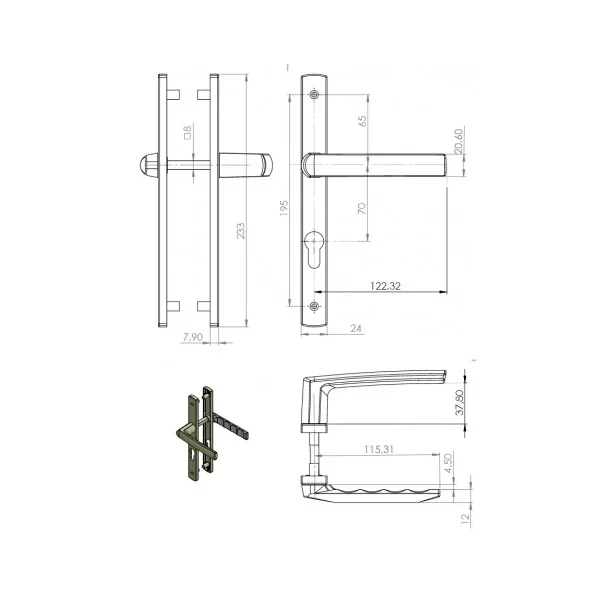 Poignée pour une porte-fenêtre extérieure avec une saille réduite - model BOSTON