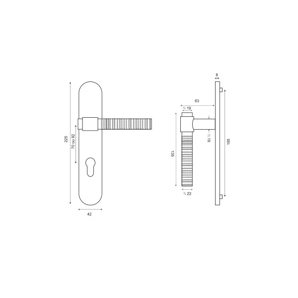 Poignée sur plaque Cers – Finition or satiné PVD – Résistante aux rayures et à la corrosion